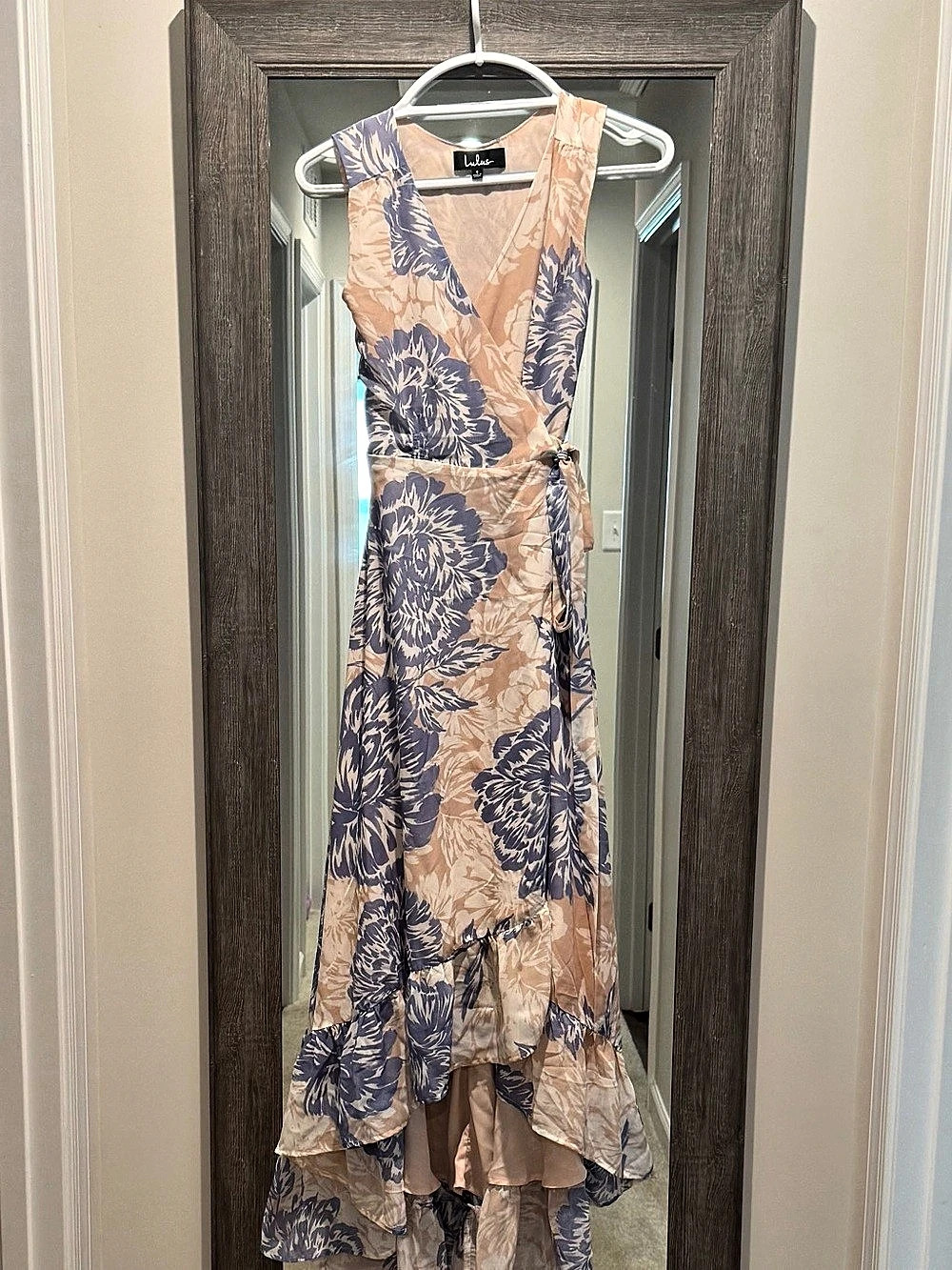 Floral Ruffle Maxi Dress in Pink & Blue Like New